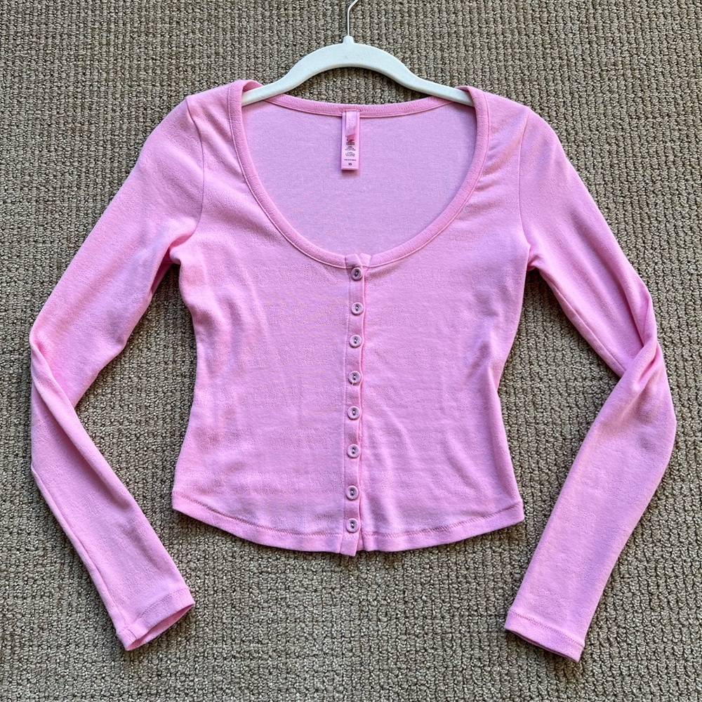 SKIMS Pink Button Down Shirt